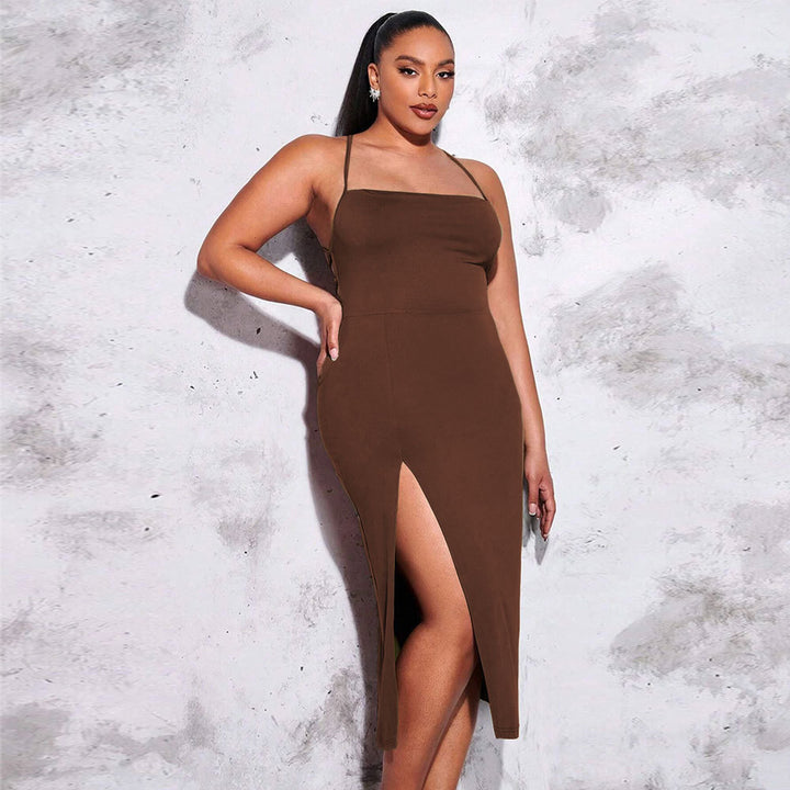 Damen schickes Maxikleid mit Spaghetti-Trägern und seitlichem Schlitz Echo Archiv