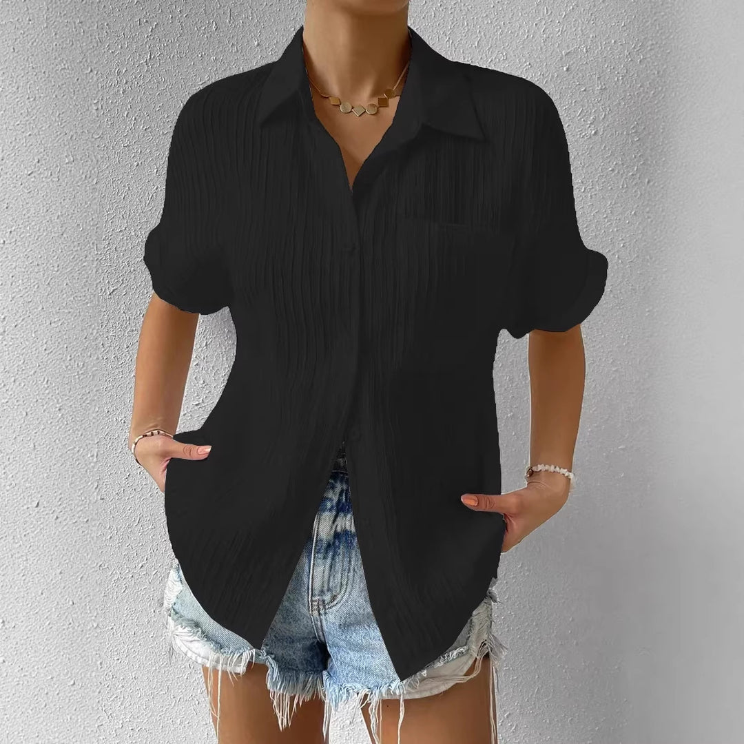 Damen lässige kurzärmlige Bluse mit Struktur und Brusttasche Echo Archiv