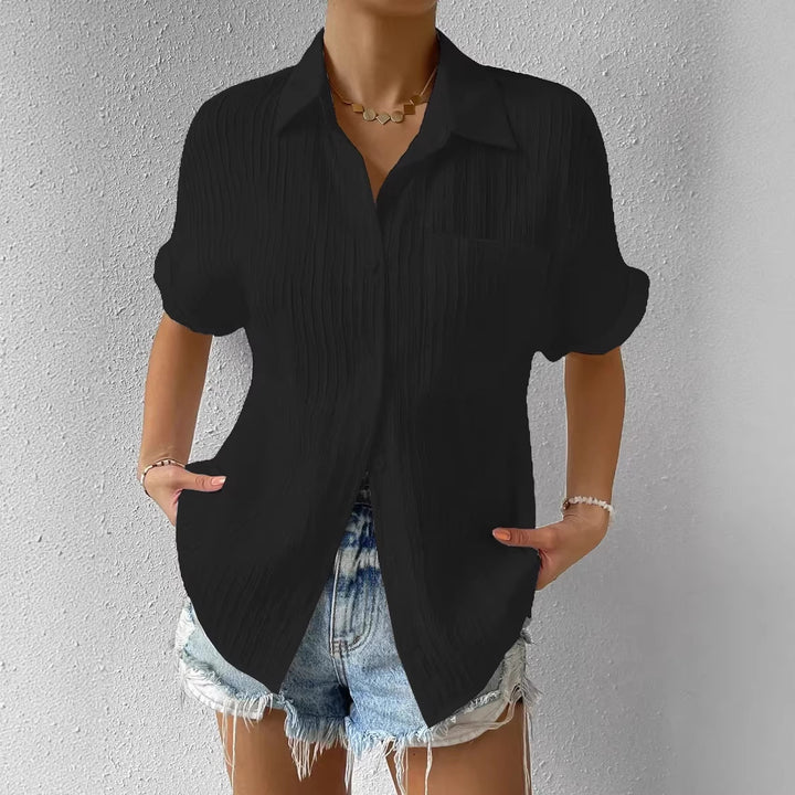 Damen lässige kurzärmlige Bluse mit Struktur und Brusttasche Echo Archiv