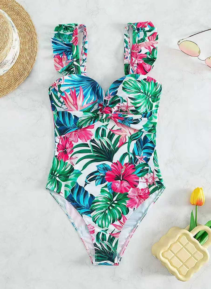 Damen Einteiler Badeanzug mit floralem Design und Rüschen Echo Archiv