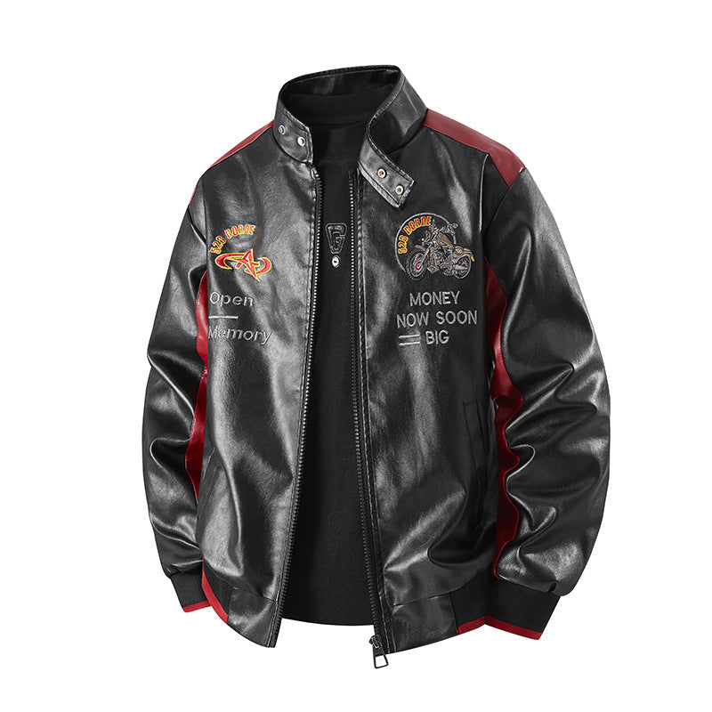 Herren Modische Kunstlederjacke mit aufwendiger Stickerei Echo Archiv