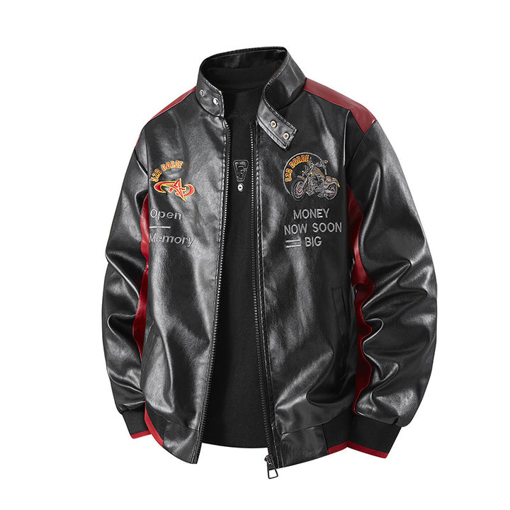 Herren Modische Kunstlederjacke mit aufwendiger Stickerei Echo Archiv