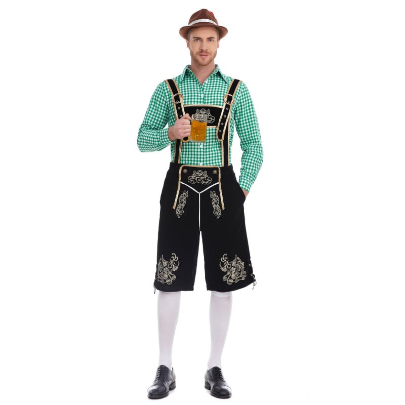 Herren nan Filzoptik-Lederhose knielang mit barocker Stickerei, verstellbaren Trägern und Dekornieten Echo Archiv