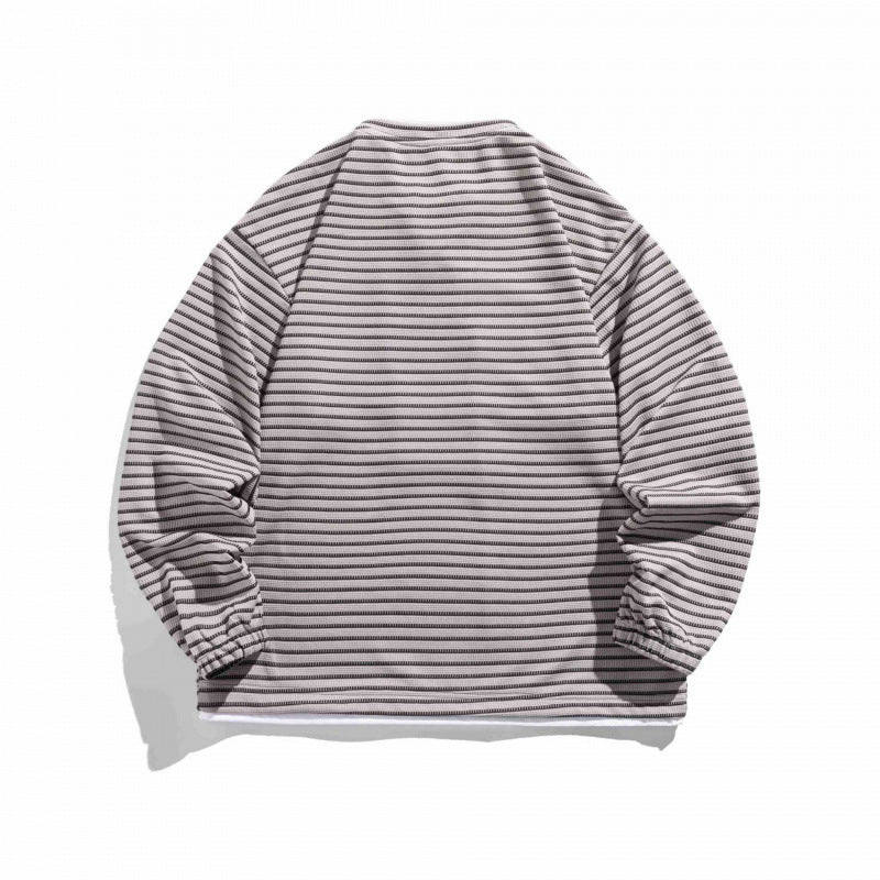 Unisex Gestreifter Oversize-Pullover mit Schnürkragen und Strukturstrick Echo Archiv