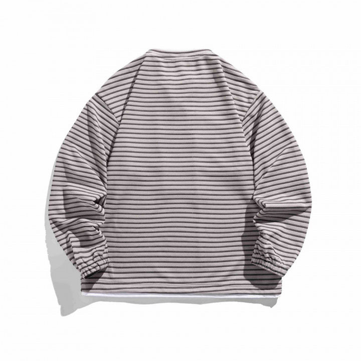 Unisex Gestreifter Oversize-Pullover mit Schnürkragen und Strukturstrick Echo Archiv