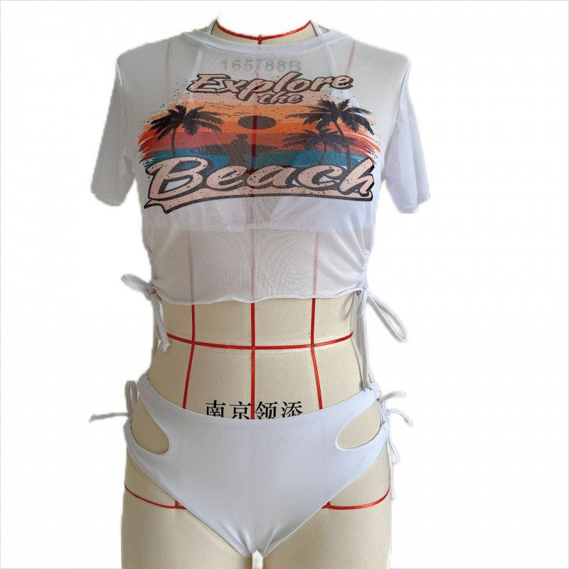 Damen Bikiniset mit modischer cropped Bluse und Schnürdetail Echo Archiv