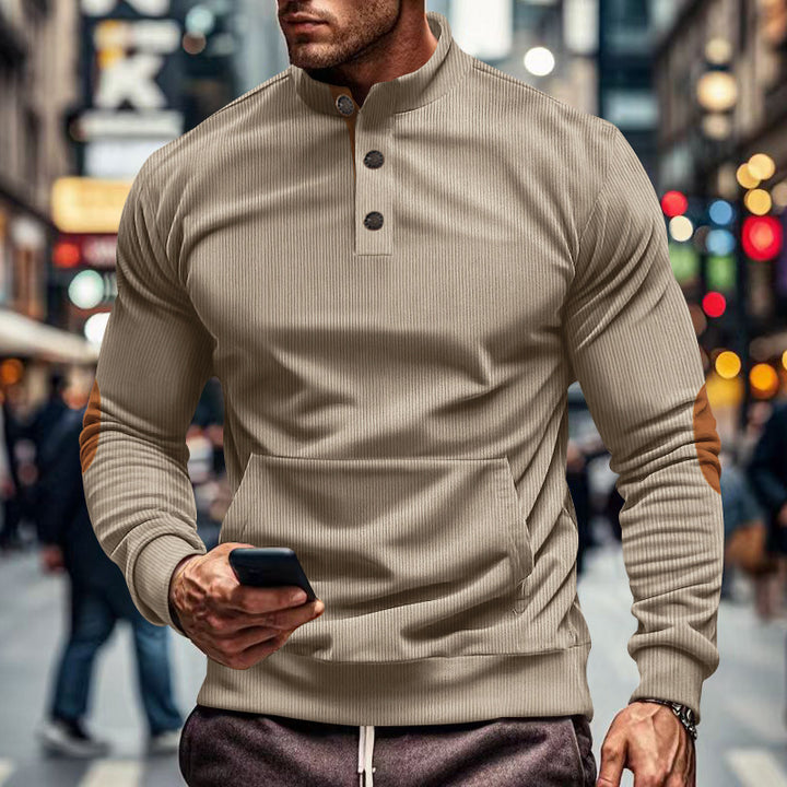 Herren bequemer Pullover mit Stehkragen und Knopfleiste Echoarchiv