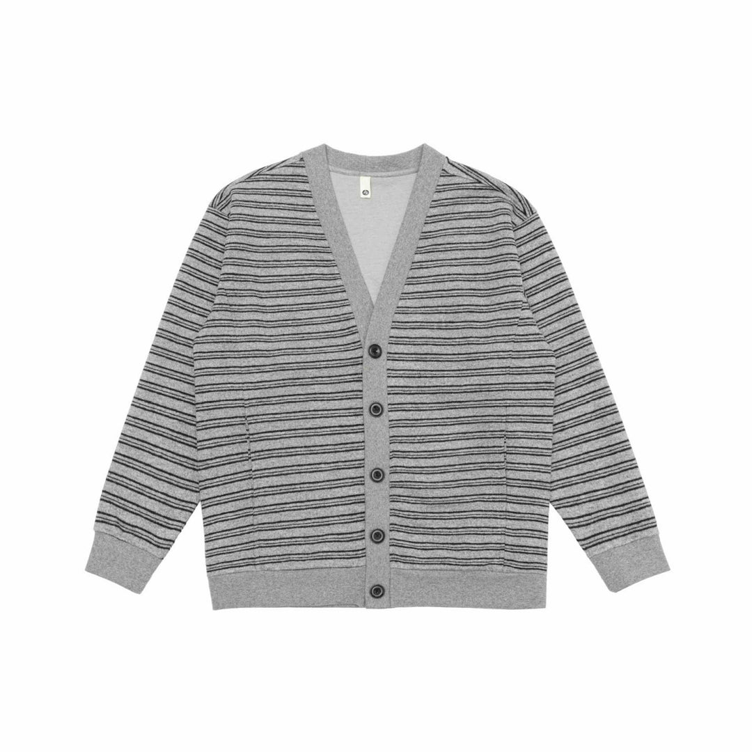 Herren Gestreifte Knopfcardigan mit V‑Ausschnitt, Eingrifftaschen und Rippenbündchen Echoarchiv
