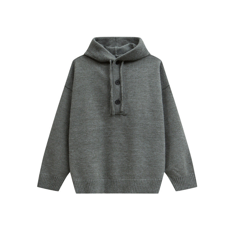 Damen Oversize Kapuzenstrickpullover mit halber Knopfleiste und Rippbündchen Echoarchiv