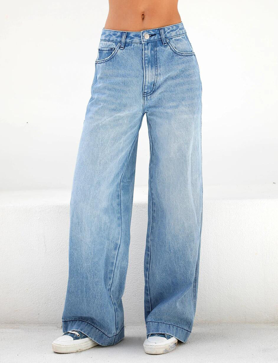 Damen Hochtaillierte weite Denim-Jeans im Palazzo-Schnitt Echo Archiv