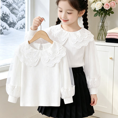 Mädchen Bluse mit Spitzenkragen und transparenten Ärmeln Echo Archiv