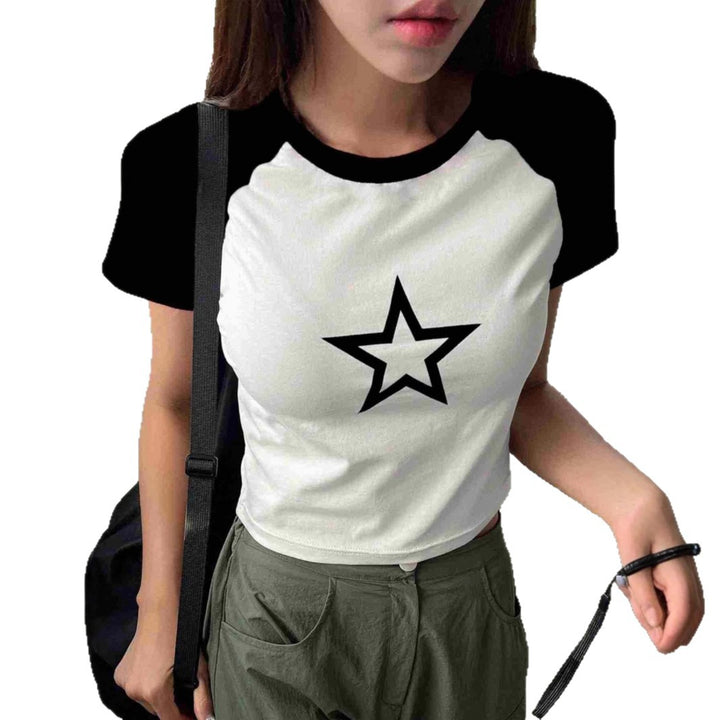 Damen Crop-T-Shirt mit stylischem Sternmotiv und bequemer Passform Echo Archiv