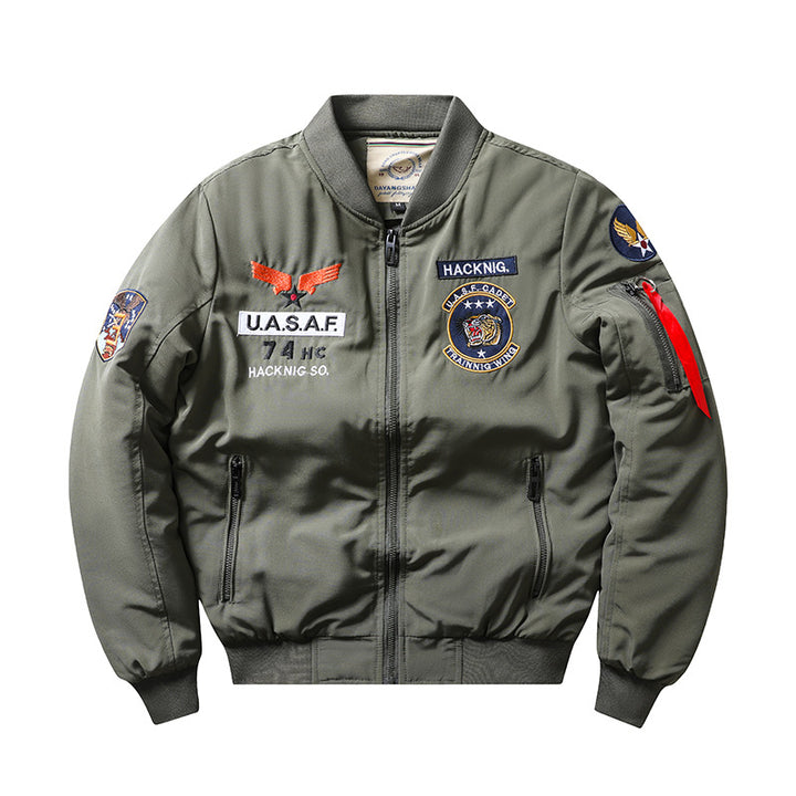 Herren  Insignia-bestickte leichte Pilot Bomberjacke mit Reißverschlussärmel Utility-Tasche Echo Archiv