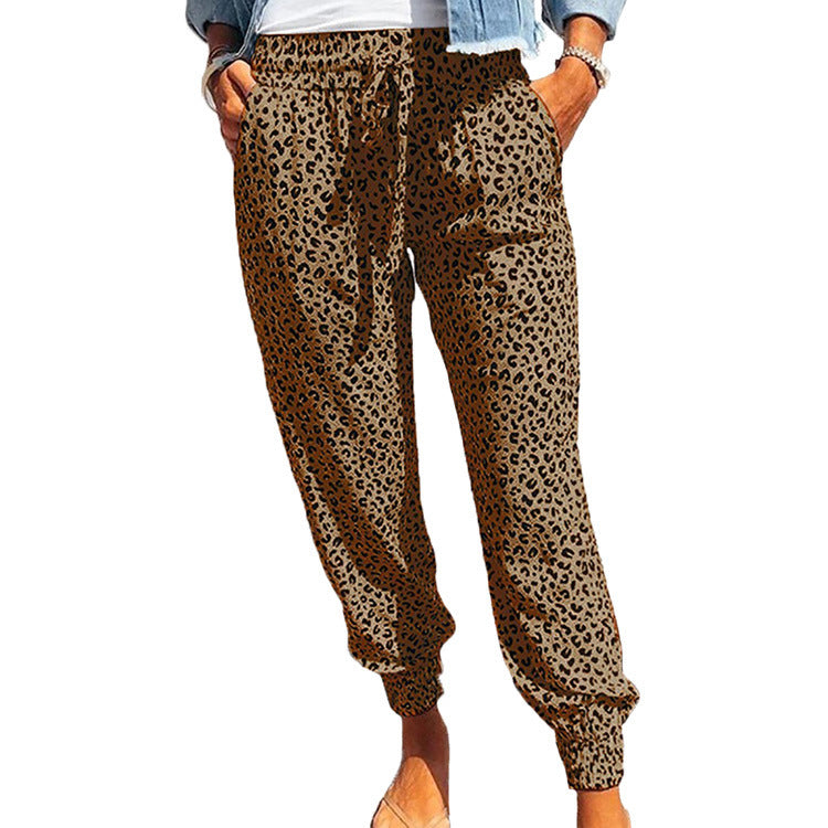 Damen nan lässige Leoparden-Print Jogginghose mit Tunnelzug, Eingrifftaschen und elastischen Bündchen Echo Archiv
