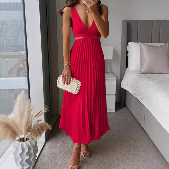 Damen Elegantes Maxikleid mit V-Ausschnitt und raffinierten Drapierungen Echoarchiv