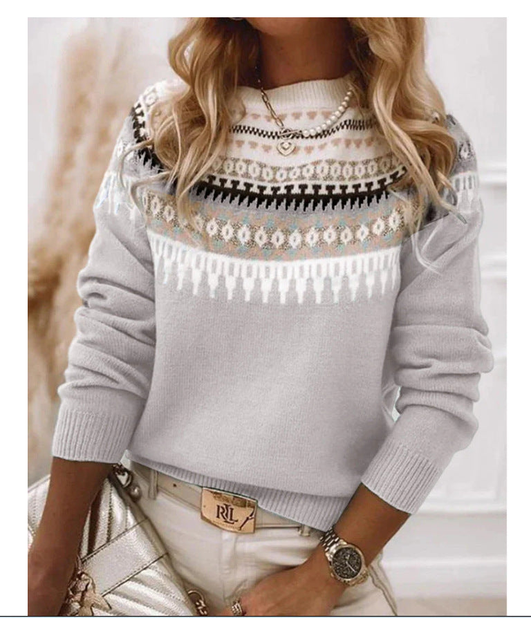 Damen nan Norwegerpullover aus Wollmix mit Rundhalsausschnitt und traditionellem Fair-Isle-Yoke Echo Archiv