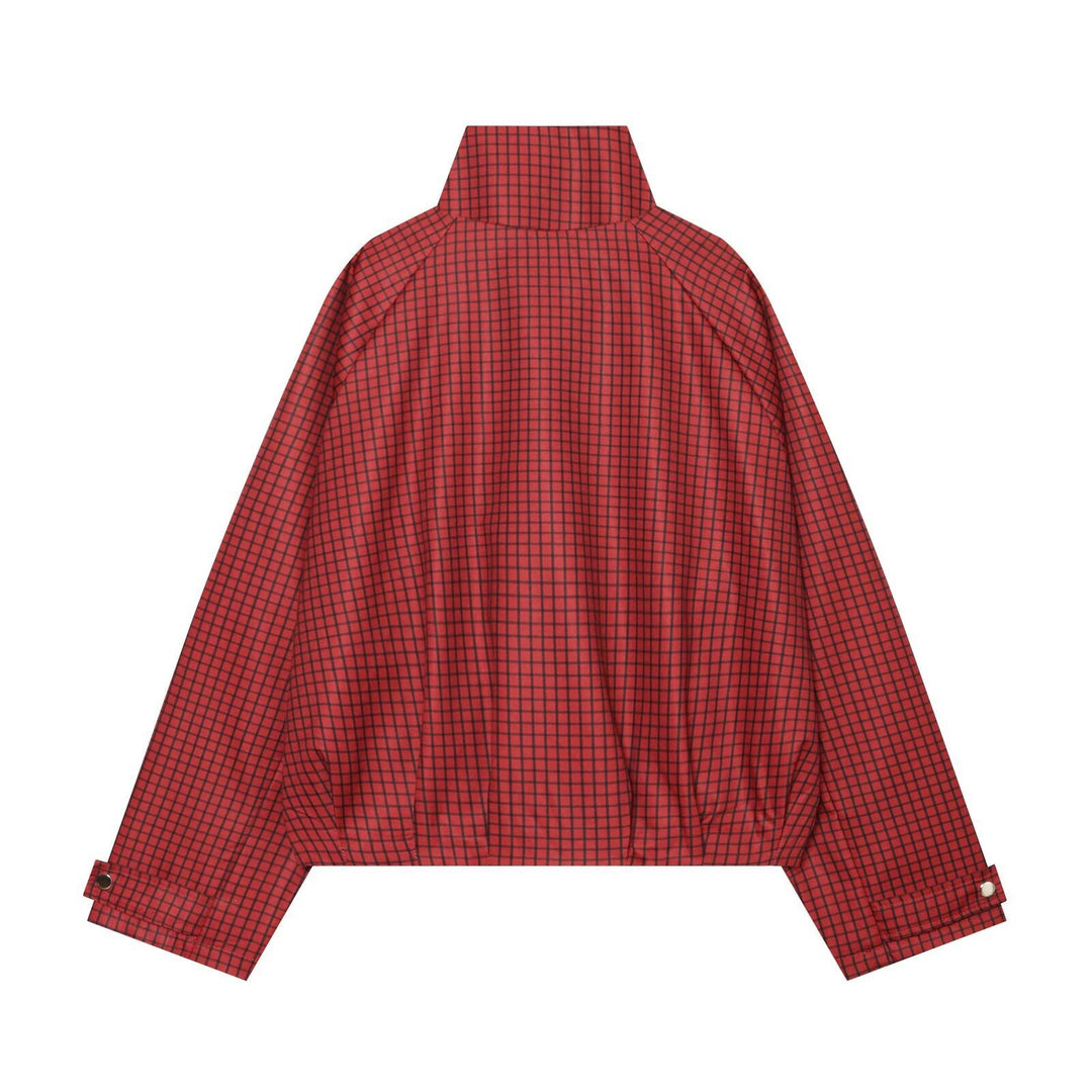 Damen Kariertes Cropped-Bomberjacke mit hohem Stehkragen, elastischem Saum und durchgehendem Reißverschluss Echo Archiv