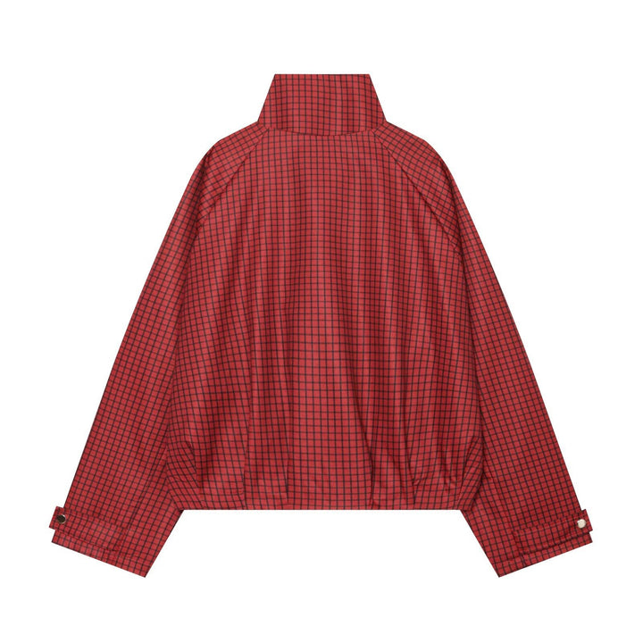 Damen Kariertes Cropped-Bomberjacke mit hohem Stehkragen, elastischem Saum und durchgehendem Reißverschluss Echo Archiv