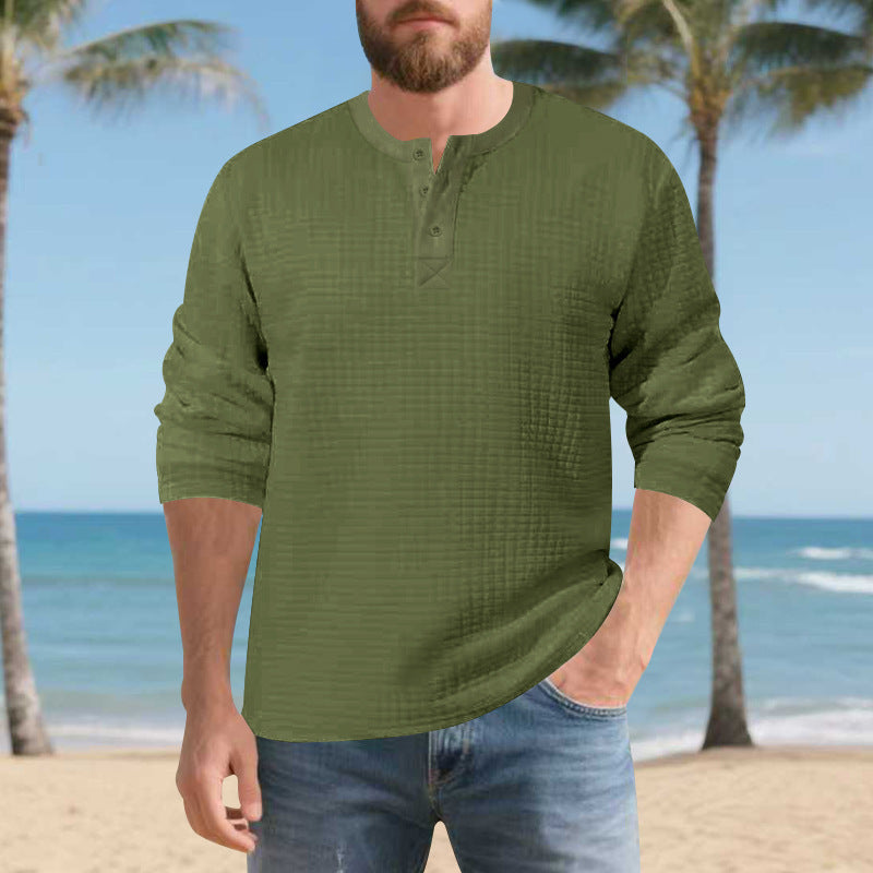 Herren Langarm Henley-Shirt aus komfortablem Waffelmaterial mit Knopfleiste Echoarchiv