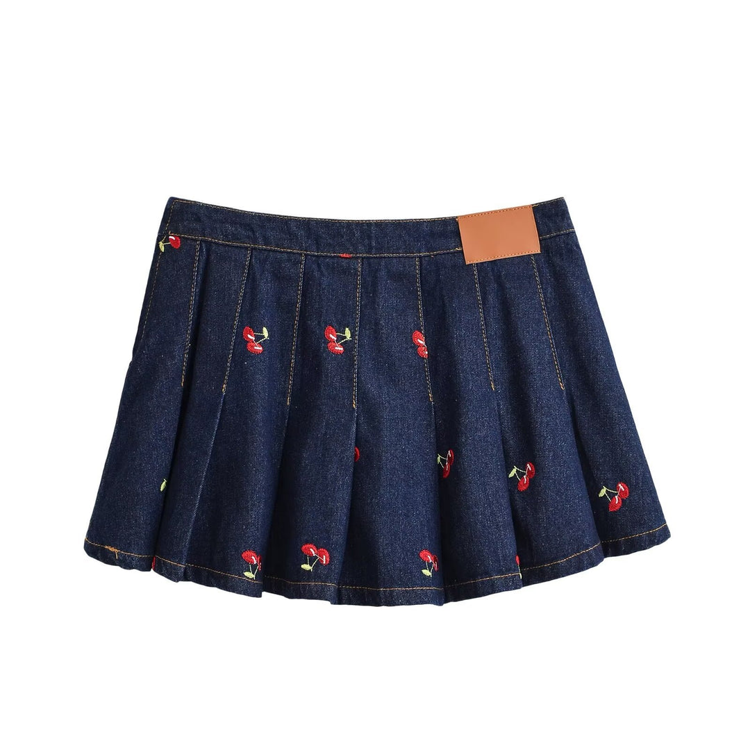 Damen Jeansrock mit aufwendigen Stickereien und plissiertem Design Echo Archiv