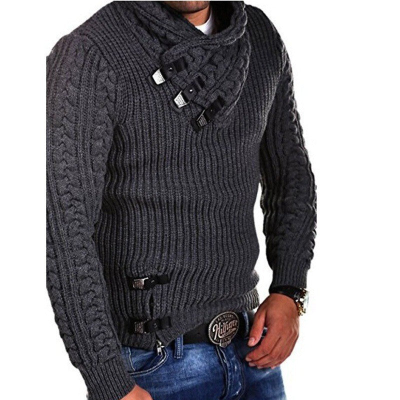 Herren modischer Strickpullover mit hohem Kragen und stilvollen Riegeln Echoarchiv