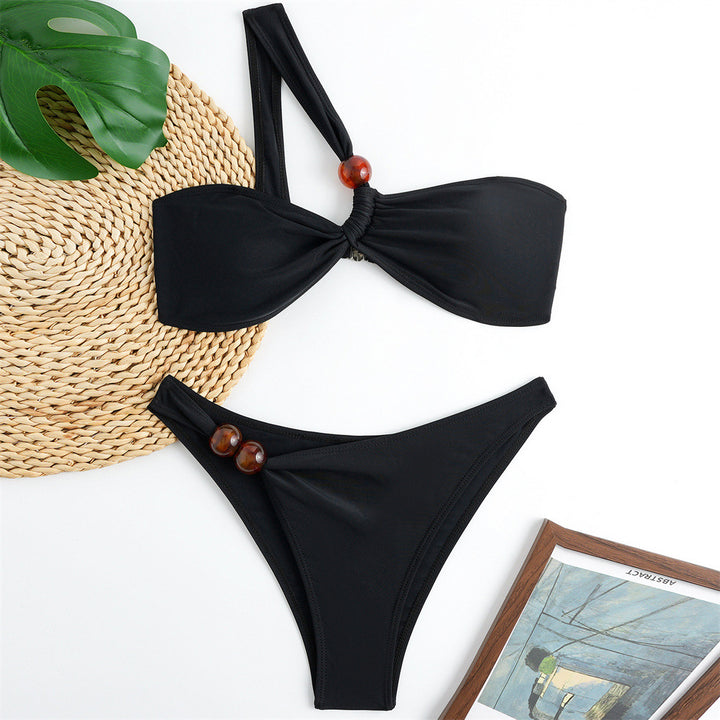 Damen Bikini-Set mit asymmetrischem Halter-Neck und dekorativen Hosenknöpfen Echo Archiv