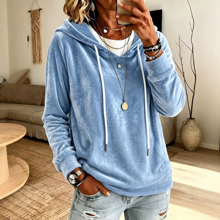 Damen Samt-Kapuzenpullover mit Relaxed-Fit und Kordelzug Echoarchiv