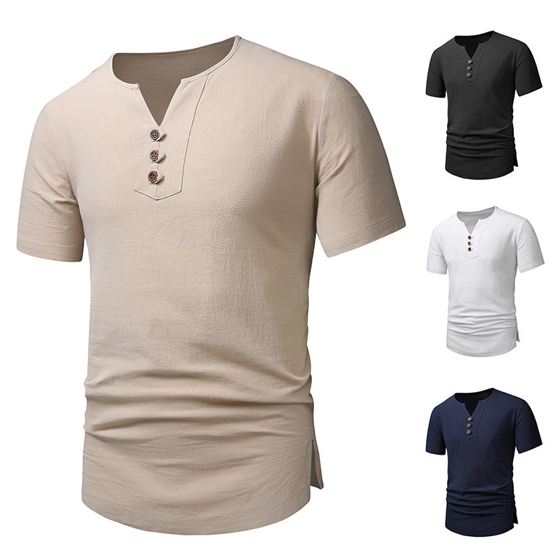 Herren Kurzarm-Henley-T-Shirt mit modernen Knopfdetails Echoarchiv