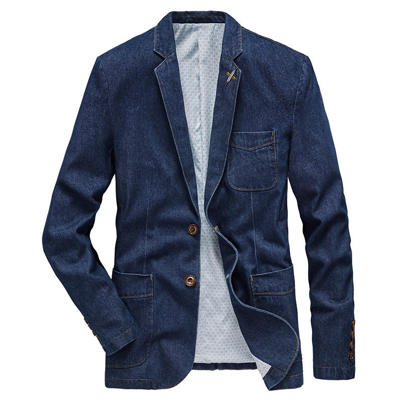 Herren Jeansblazer im Sakko-Stil mit aufgesetzten Taschen und Kontrastnähten – Tianoro