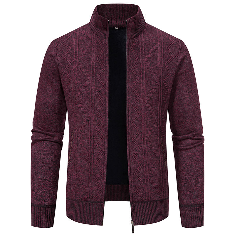 Herren elegante Strickjacke mit strukturiertem Zopfmuster und hohem Kragen Echoarchiv