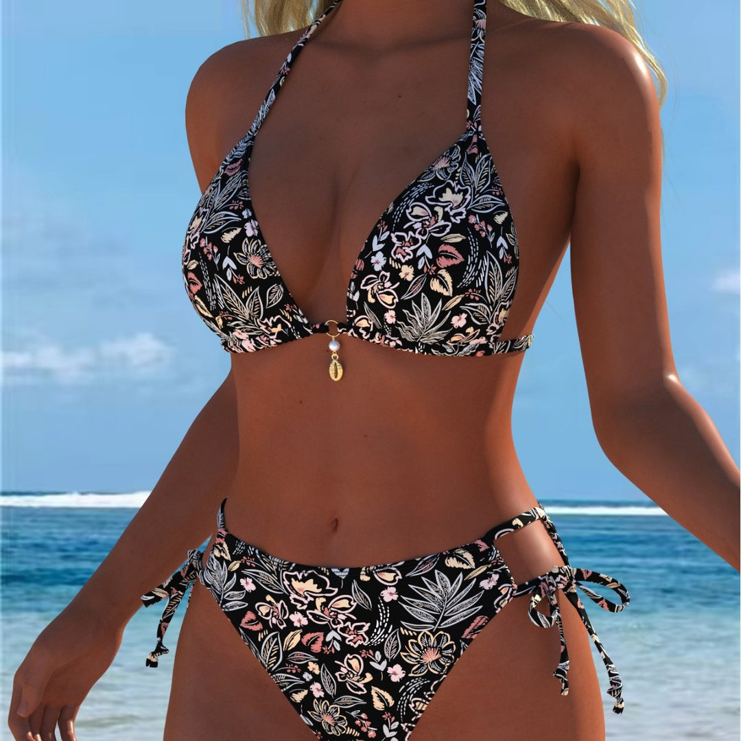 Damen Triangel-Bikini mit verspieltem Floral-Design und verstellbaren Bindebändern Echo Archiv