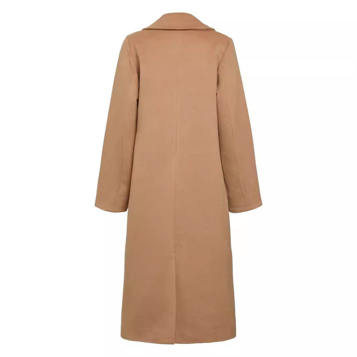 Damen Midilanger Einreihiger Wollmix-Mantel mit minimalistischem Schalkragen Echoarchiv
