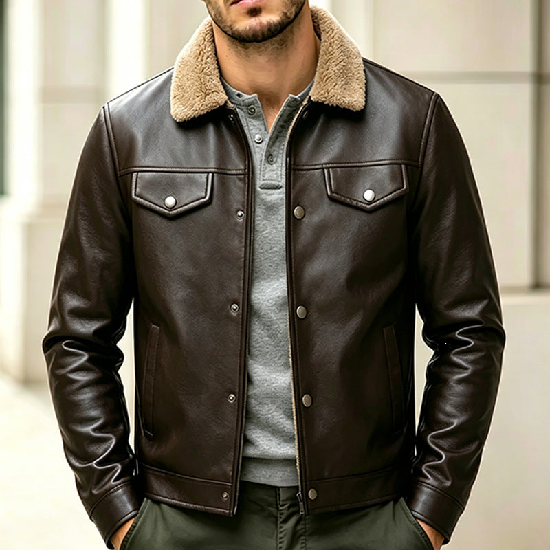 Herren Kunstlederjacke mit Teddykragen Echo Archiv