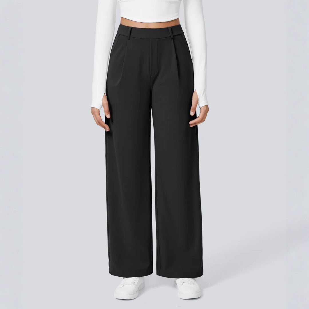 Damen nan hochgeschnittene Bundfaltenhose mit weitem Bein, Gürtelschlaufen und seitlichen Eingrifftaschen Echo Archiv