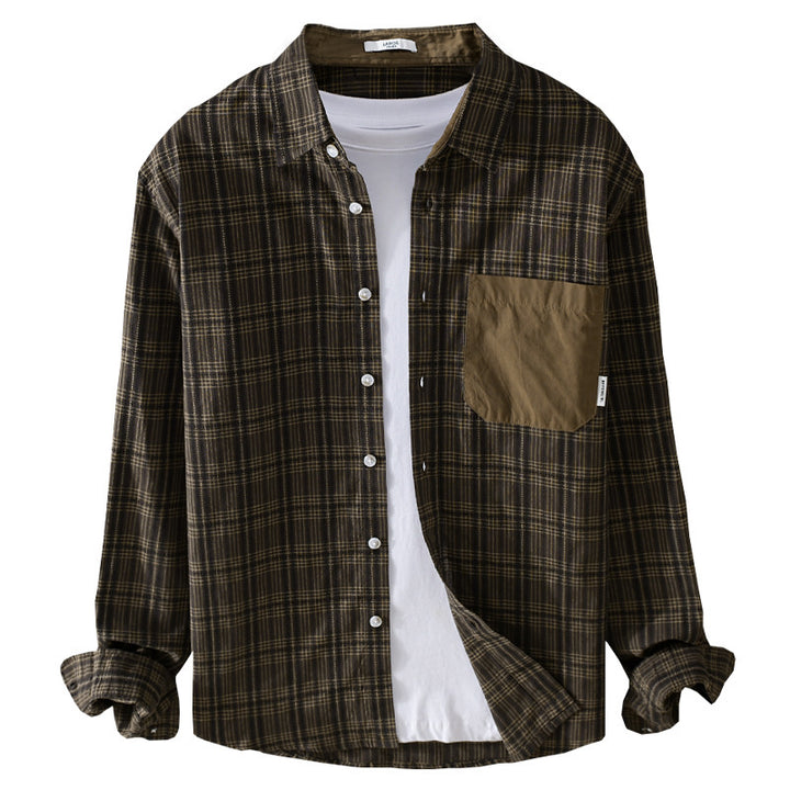 Herren Kariertes Overshirt im Relaxed-Fit mit kontrastreicher Brusttasche Echoarchiv