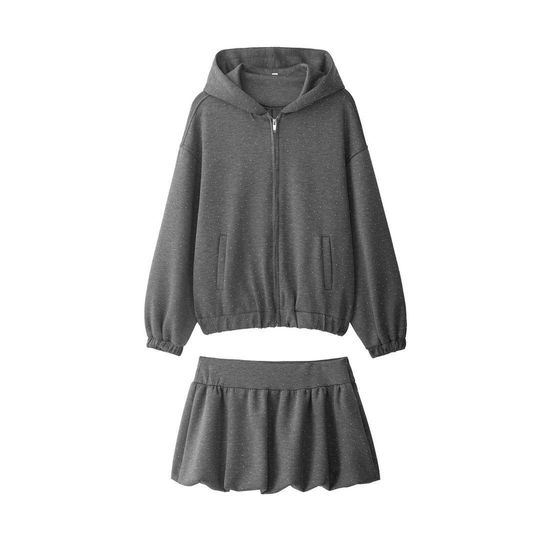 Damen Oversized Kapuzenjacke mit durchgehendem Reißverschluss, elastischem Saum und dezentem Punktmuster Echoarchiv