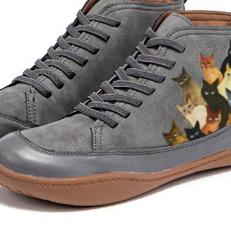 Damen Hochgeschnittene Leder-Sneaker mit handbemaltem Katzenmotiv und ergonomischer Laufsohle Echo Archiv