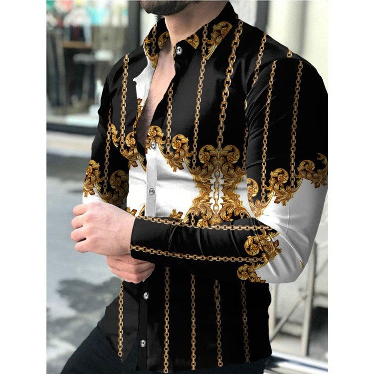 Herren Langarmhemd mit exklusivem Kettenmotiv und elegantem Schnitt Echoarchiv