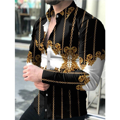 Herren Langarmhemd mit exklusivem Kettenmotiv und elegantem Schnitt Echoarchiv