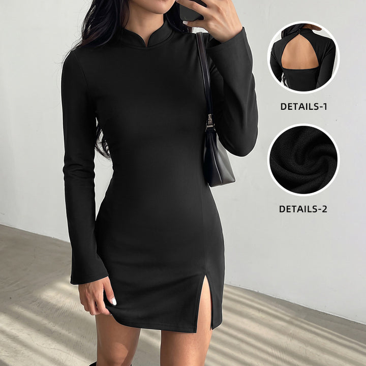 Damen Elegantes Kleid mit Stehkragen und langem Arm Echo Archiv
