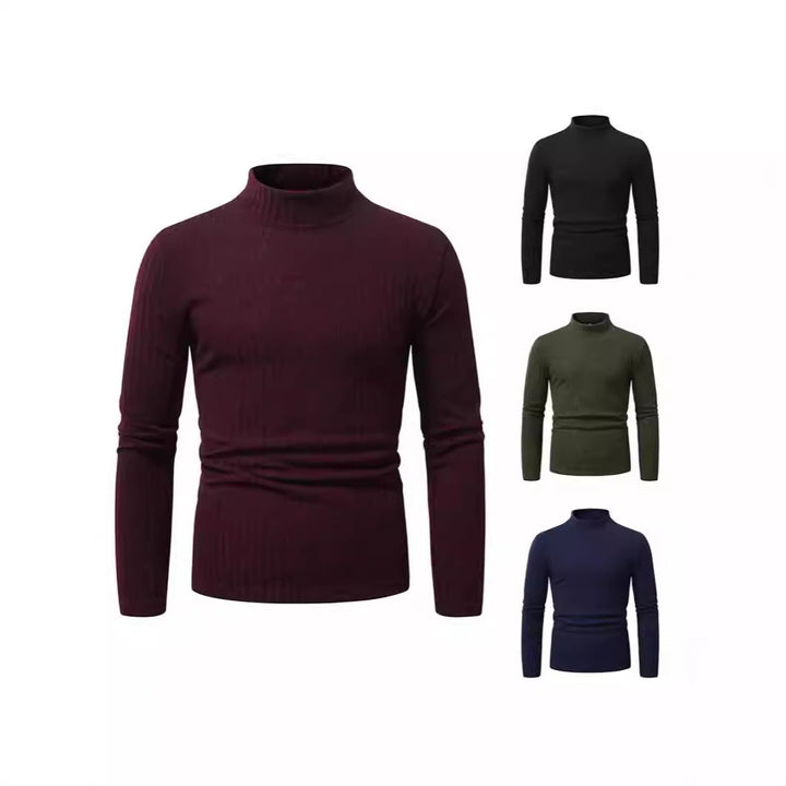 Herren eleganter Rollkragenpullover mit vertikalem Rippstrickdesign Echoarchiv