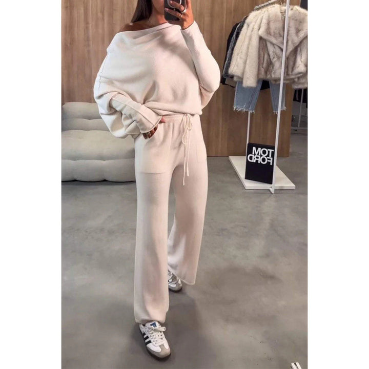 Damen Strick-Loungewear-Set mit Oversize-Schulter, weitem Bein und Kordelzug Echo Archiv