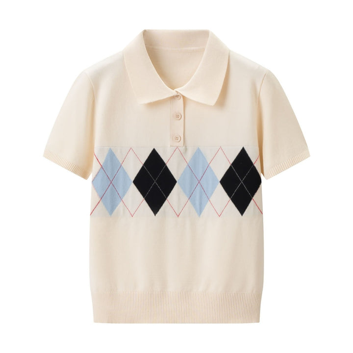 Damen Poloshirt mit modernem Rautenmuster und feinem Baumwollstoff Echo Archiv