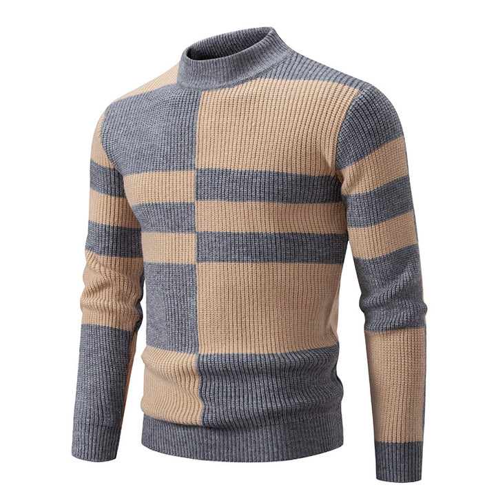 Herren Strukturierter Mockneck-Strickpullover mit asymmetrischem Blockmuster Echo Archiv