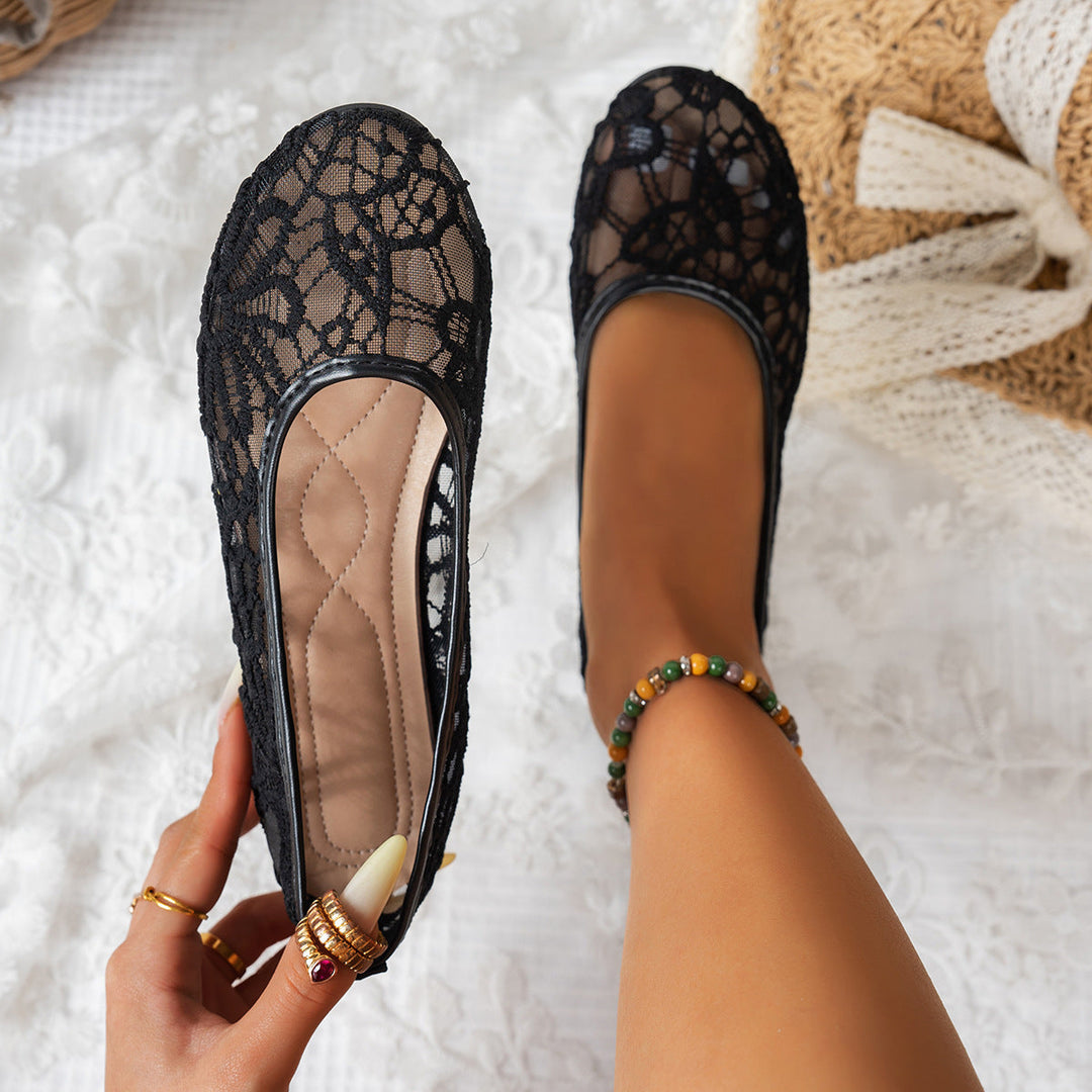 Damen Ballerinas mit zartem Häkelmuster und bequemem Fußbett Echoarchiv