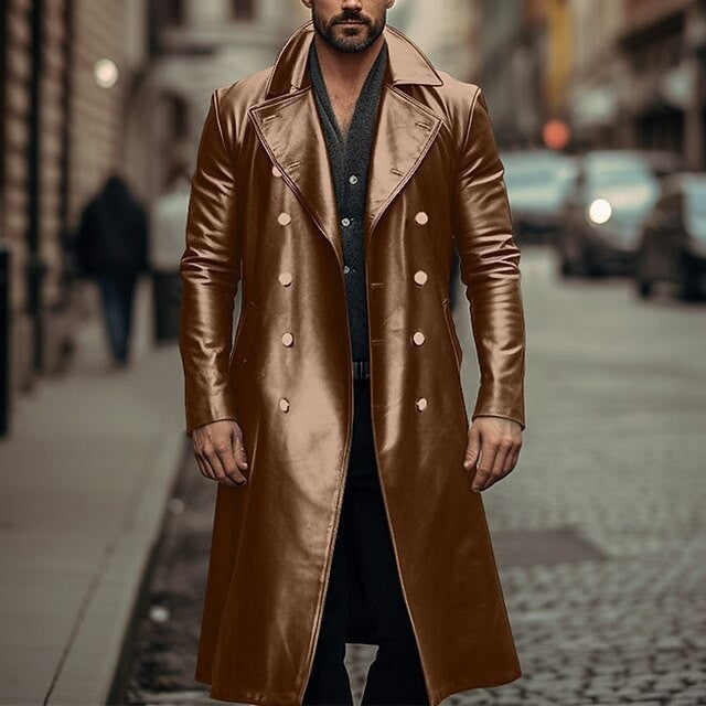 Herren Eleganter, glänzender Trenchcoat mit abnehmbarem Kragen Echoarchiv