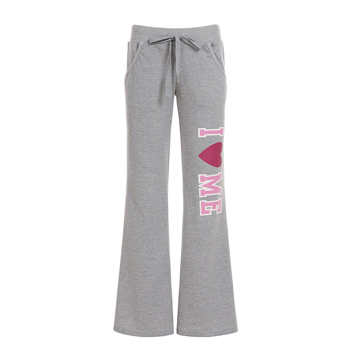 Damen nan weiche Flared-Jogginghose mit Kordelzug, Eingrifftaschen und auffälligem Love-Print Echo Archiv
