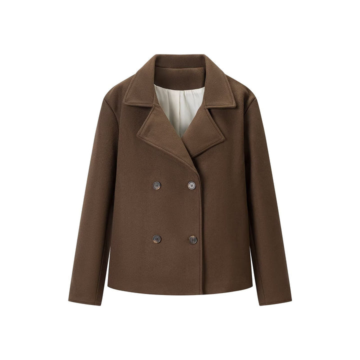 Damen Kurz Doppelreihiger Wollmix-Peacoat mit weitem Revers Echoarchiv