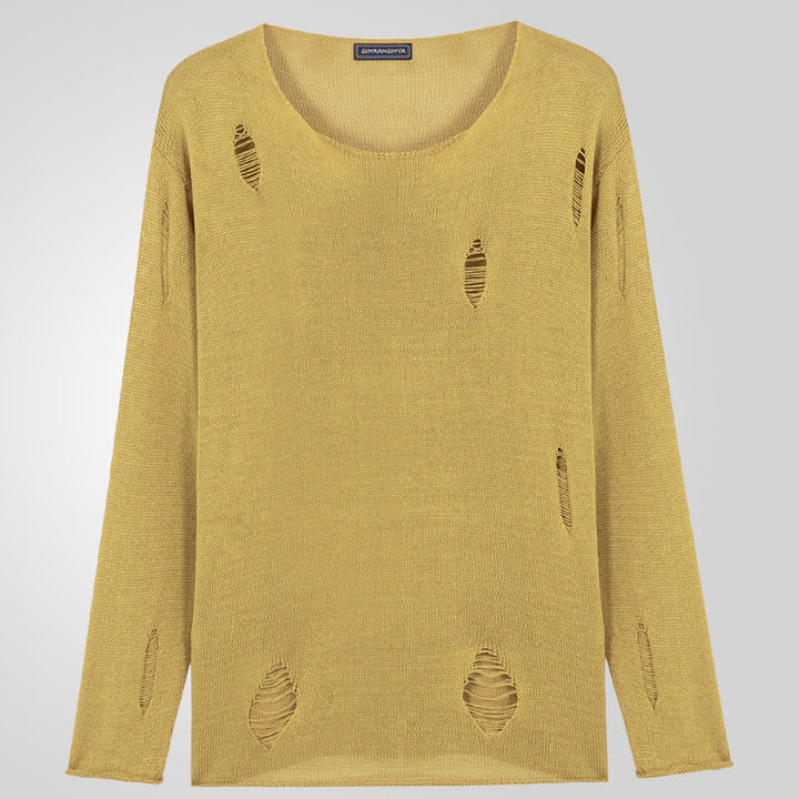 Herren Stylischer Rundhals Pullover mit ausgefransten Details Echoarchiv
