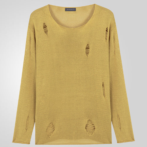 Herren Stylischer Rundhals Pullover mit ausgefransten Details Echoarchiv